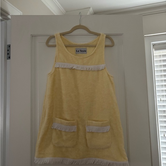 EUC La Veste Yellow towel fringe Dress , size small - Picture 2 of 2